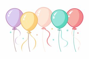 Line Art Balloons with Ribbons in a Variety of Colors